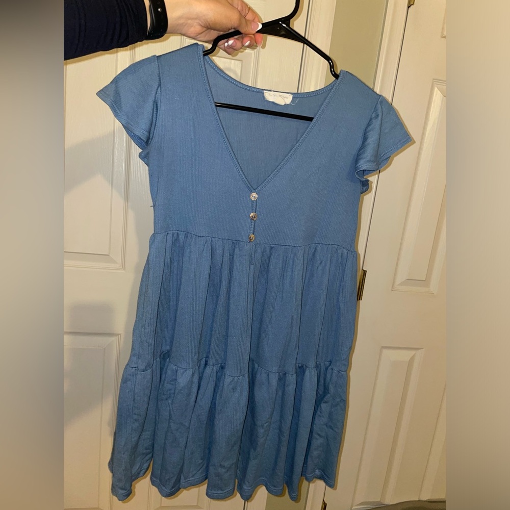 See You Monday Blue Vneck Dress